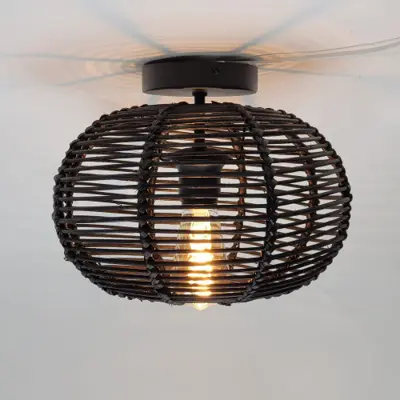 Foto van plafondlamp riet Ufo 30cm zwart