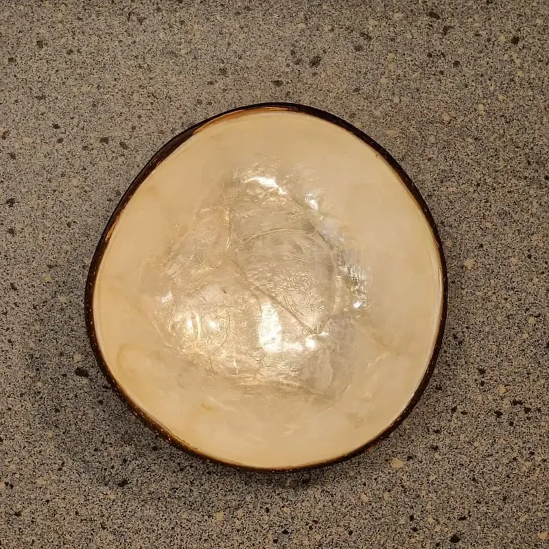 Foto 1 Kokosnoot bakje schelpen ingelegd opaal
