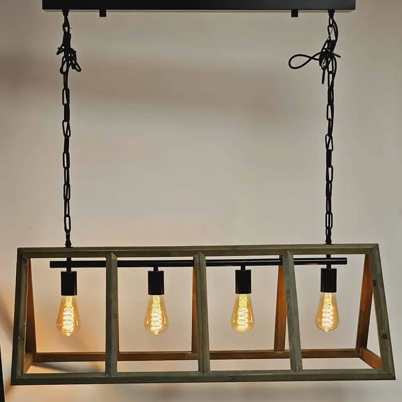 Foto 1 Hanglamp Farm hout 4 lichts h 5192 4l Zwart