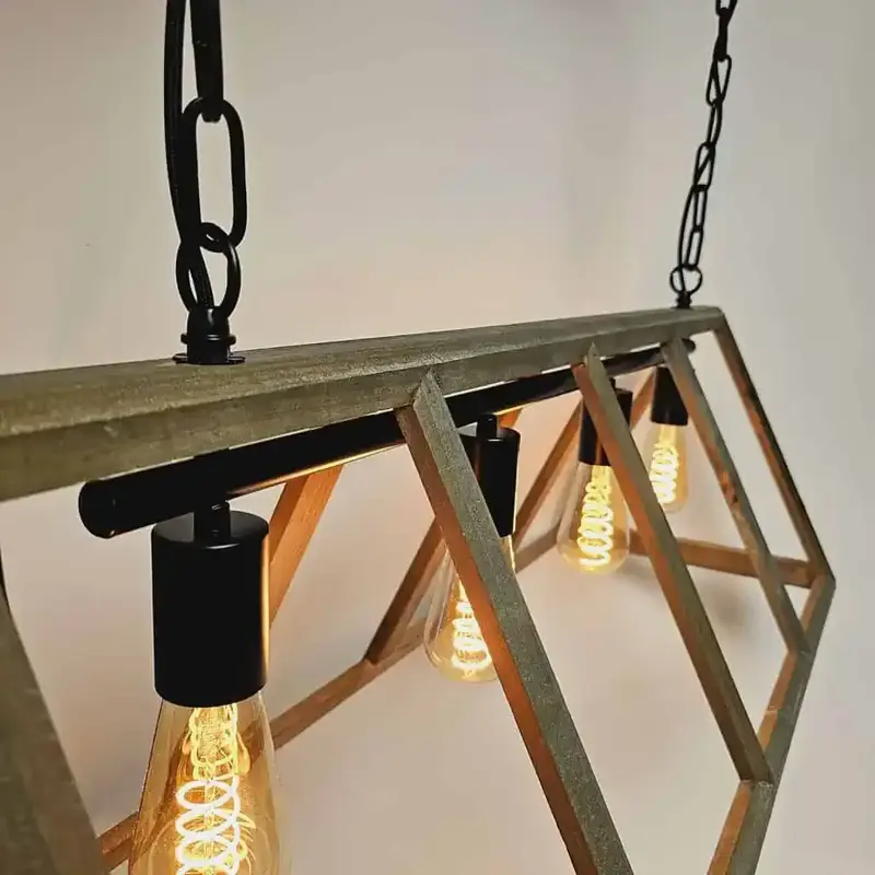 Foto 3 Hanglamp Farm hout 4 lichts h 5192 4l Zwart