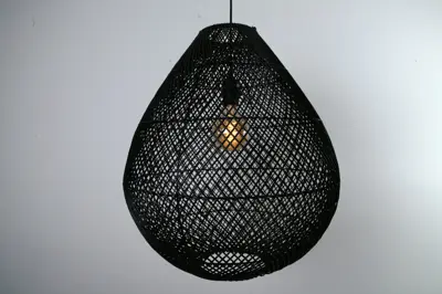 Foto van Hanglamp Druppel riet zwart 39cm 511122