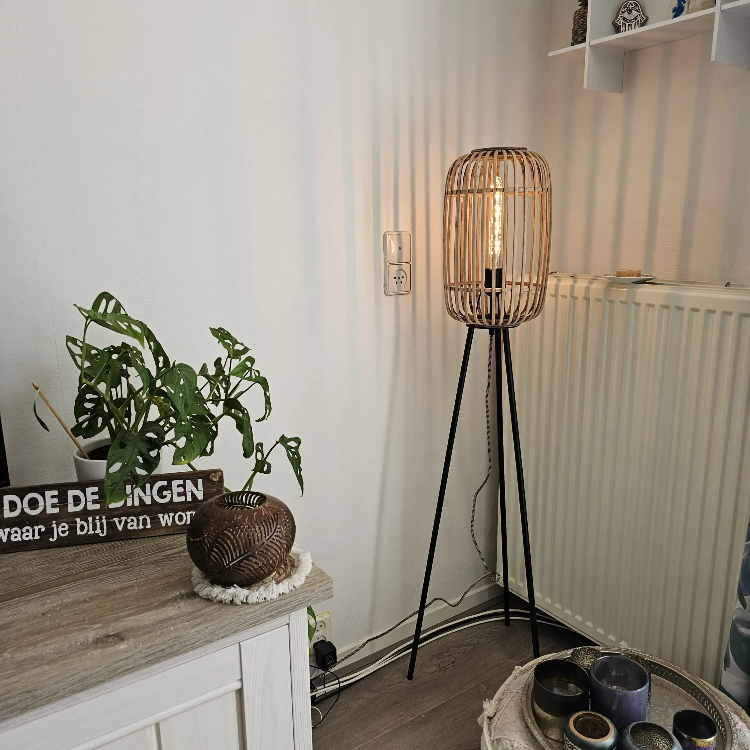 Foto 2 Vloerlamp Bamboe hout Malacca tripod S 5293 Z