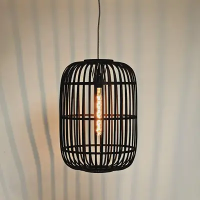 Foto van Hanglamp Treccia bamboe 46cm zwart H 5401 Z