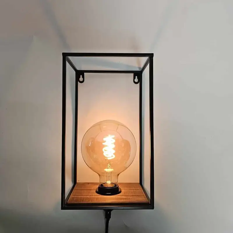 Foto 4 Wandlamp Block Ibiza hout staal 30 x 17