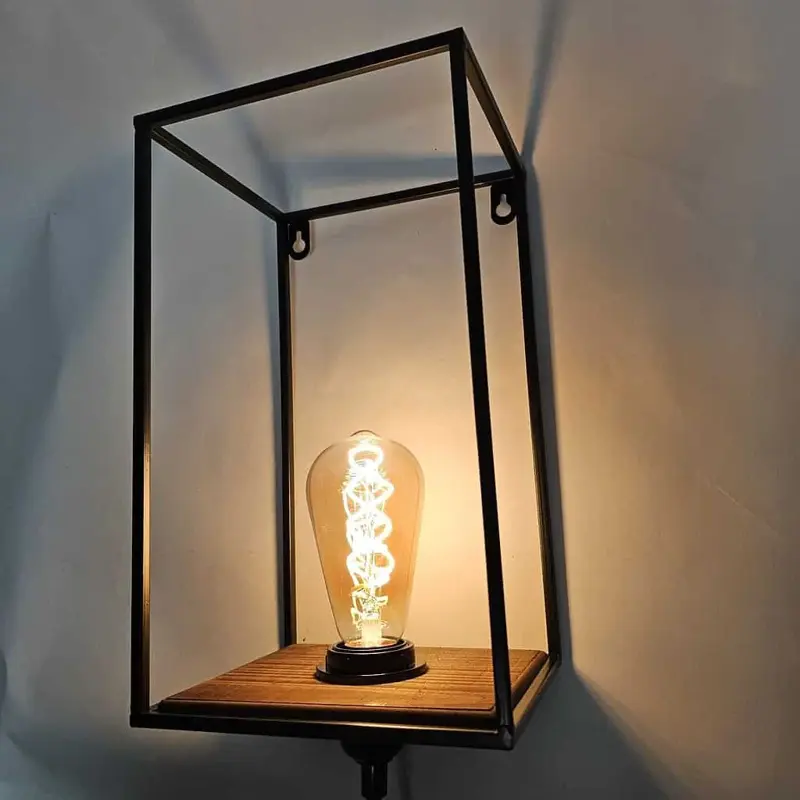 Foto 5 Wandlamp Block Ibiza hout staal 30 x 17