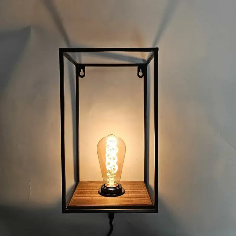 Foto 6 Wandlamp Block Ibiza hout staal 30 x 17